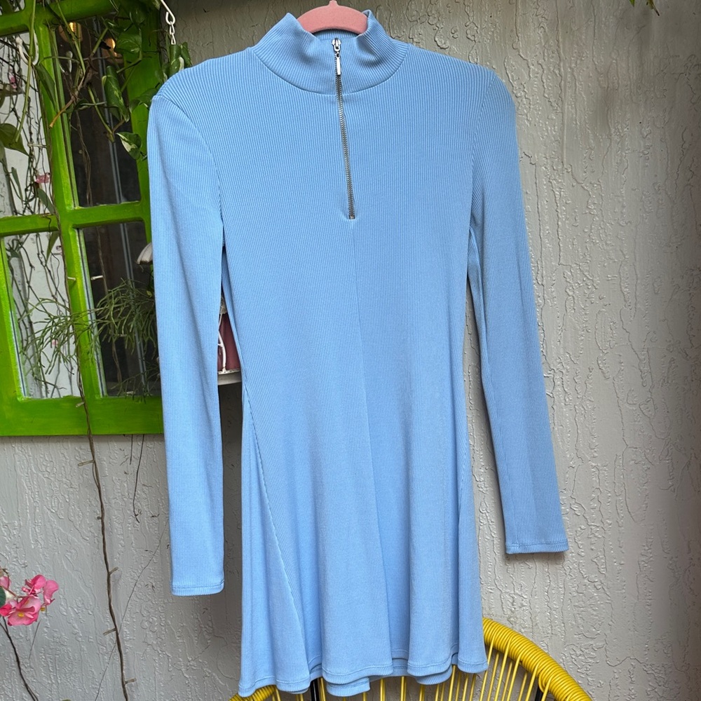 Zara Light Blue Long Sleeve Mini Dress